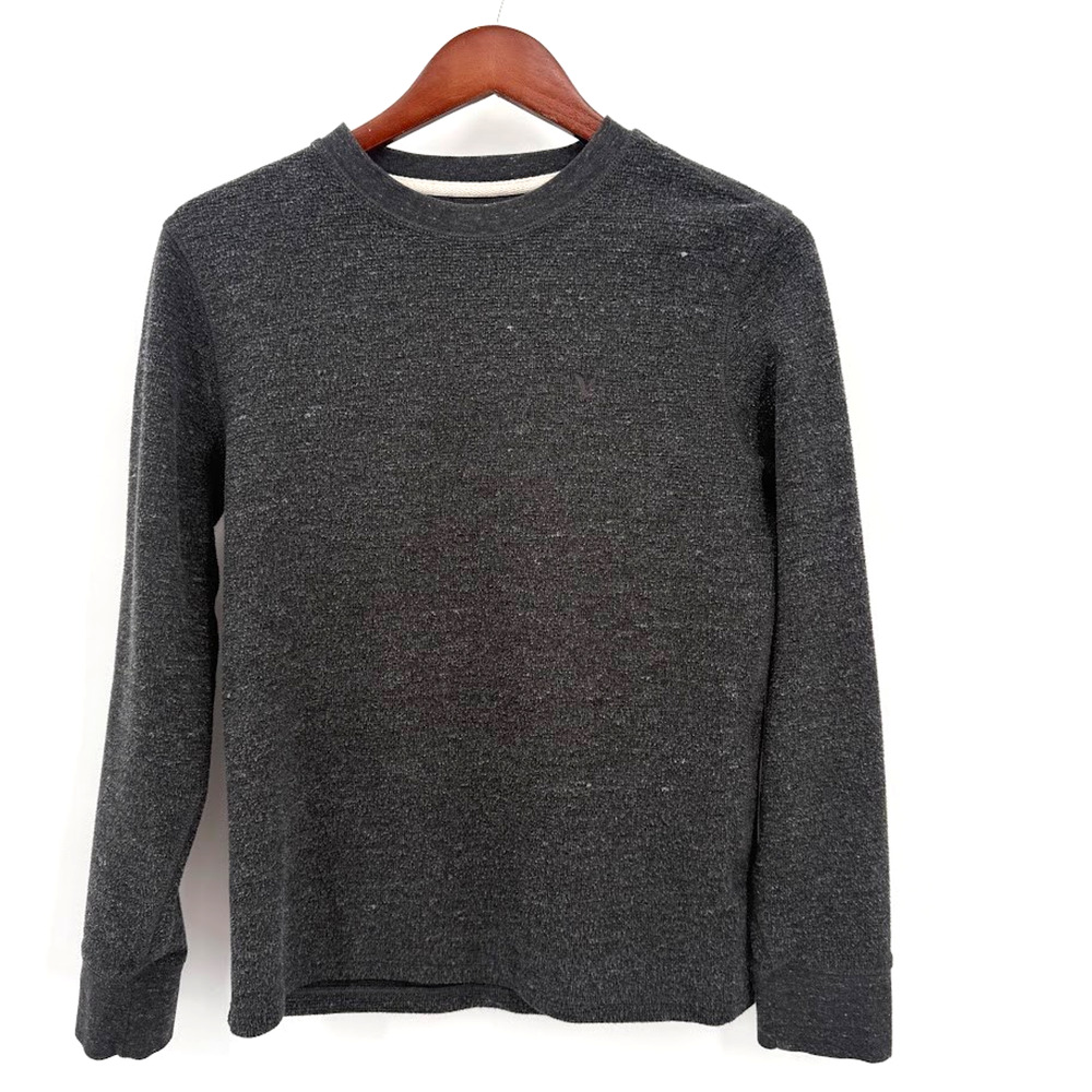 American Eagle Womens M Charcoal Gray Waffle Knit Long Sleeve Crewneck Top